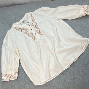 Knox Rose Boho Tunic Top XL Embroidered Ivory Festival Coastal Western